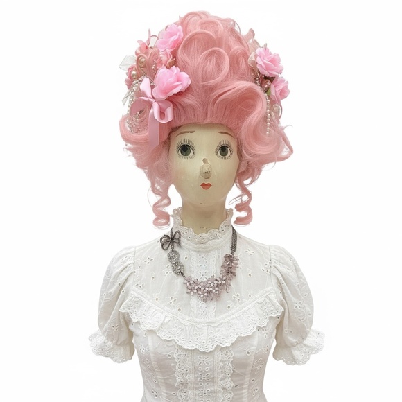 Romantic Pink Statement Necklace with Bow & Floral Beads, Vintage Inspired - Picture 3 of 16